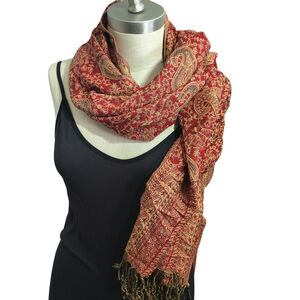Pashmina Style Brand Factory Woven Paisley Shawl/Wrap Red OS